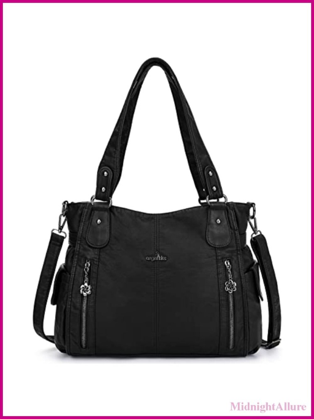 Washed Vegan Leather Hobo Shoulder Bag Top-Handle Tote Satchel Purse